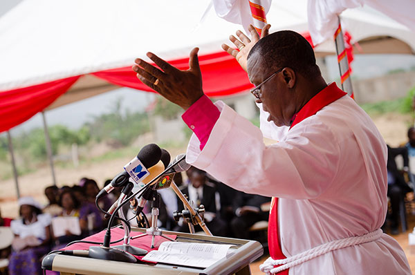 ELCG Bishop Paul Kofi Fynn speaks at the dedication service of the Lutheran Theological Seminary (Ghana).
