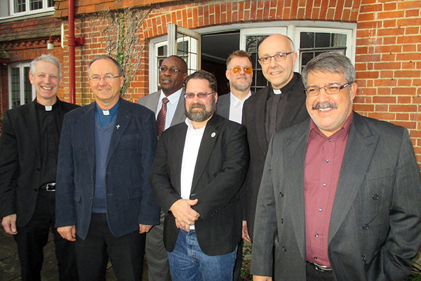 Pictured, from left: President Gijsbertus van Hattem (Belgium); President Egon Kopereck (Brazil); Archbishop Christian Ekong (Nigeria); ILC Executive Secretary Dr. Albert Collver (USA); Chairman Jon Ehlers (Great Britain); Bishop Hans-Jörg Voigt (Germany); President Antonio Reyes (Philippines).