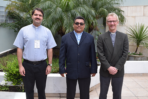 Bishop Vsevolod Lytkin (SELC), President Marvin Donaire (ILSN), and Acting Bishop Torkild Masvie (LKN)  after their churches were received into membership in the International Lutheran Council.