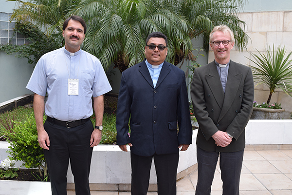 Bishop Vsevolod Lytkin (SELC), President Marvin Donaire (ILSN), and Acting Bishop Torkild Masvie (LKN) after their churches were received into membership in the International Lutheran Council.
